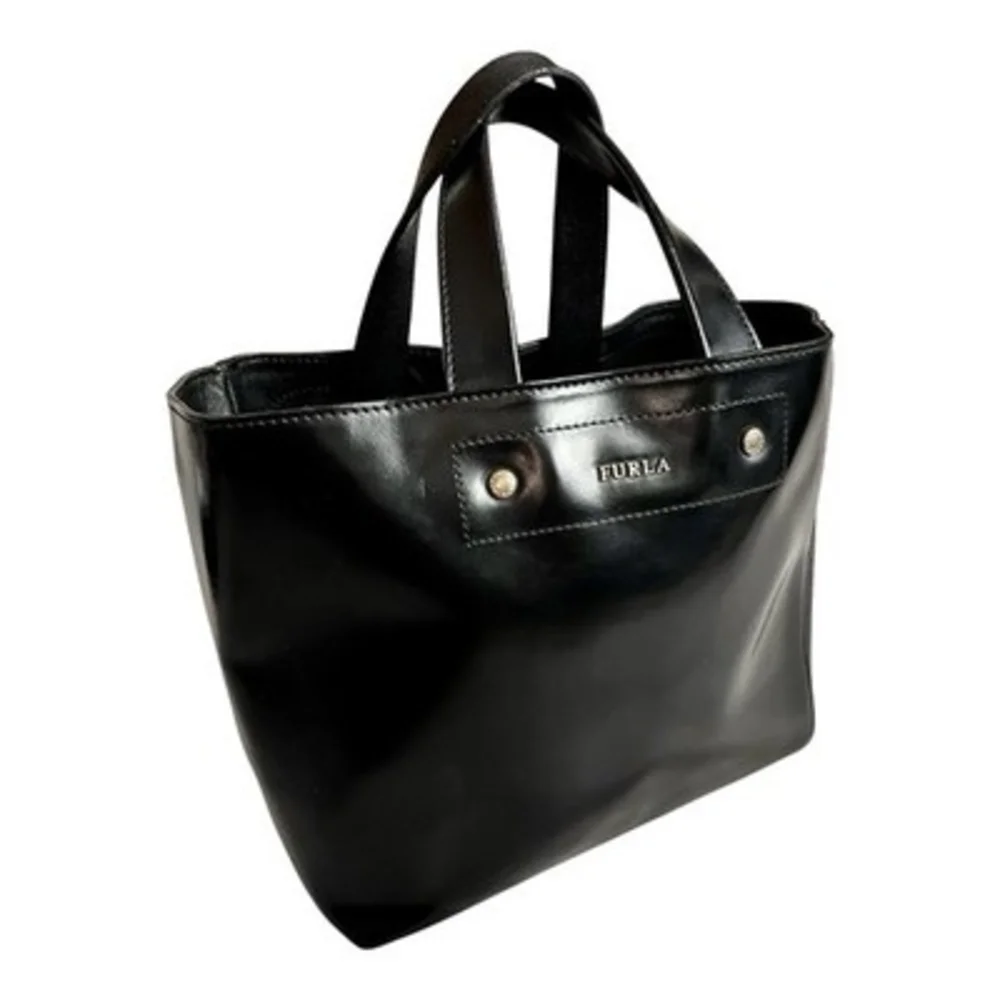 Authentic Furla Musa Black Patent Leather Medium Tote Handbag Gold Hardware VG - Picture 6 of 10